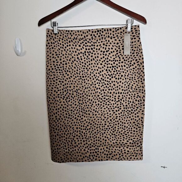 J.Crew Leopard Dot Print Pencil Skirt AR441 NWT Women's Black/Tan Size 4 - Picture 1 of 4